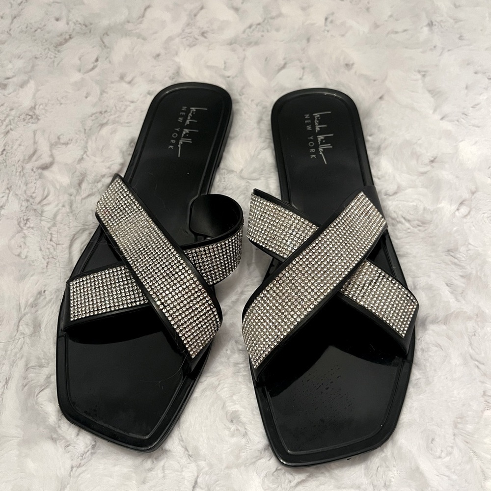 Nicole Miller Black Rhinestone Sandals